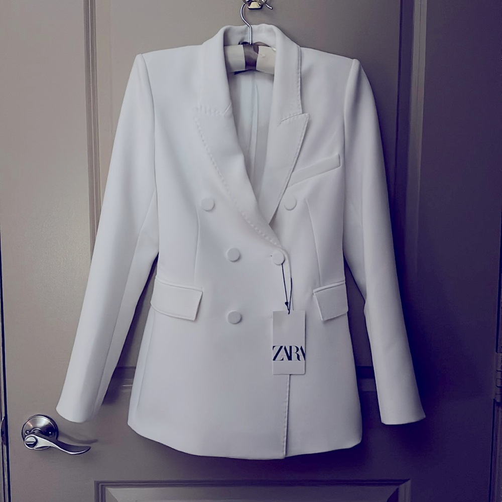 ZARA WHITE DOUBLE BREASTED BLAZER XS NEW WITH TAGS